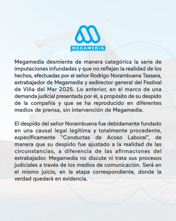 Comunicado de Prensa de Megamedia ante demanda de Rodrigo Norambuena