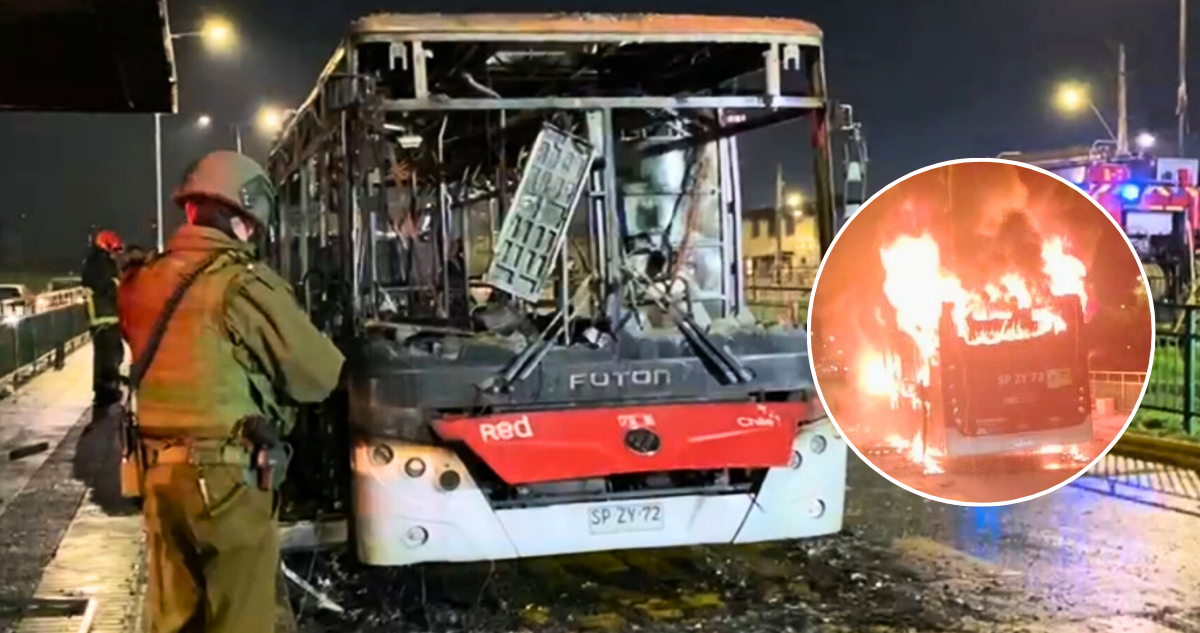 Bus RED termina calcinado por presunto ataque incendiario en Pedro Aguirre Cerda: hallaron panfletos