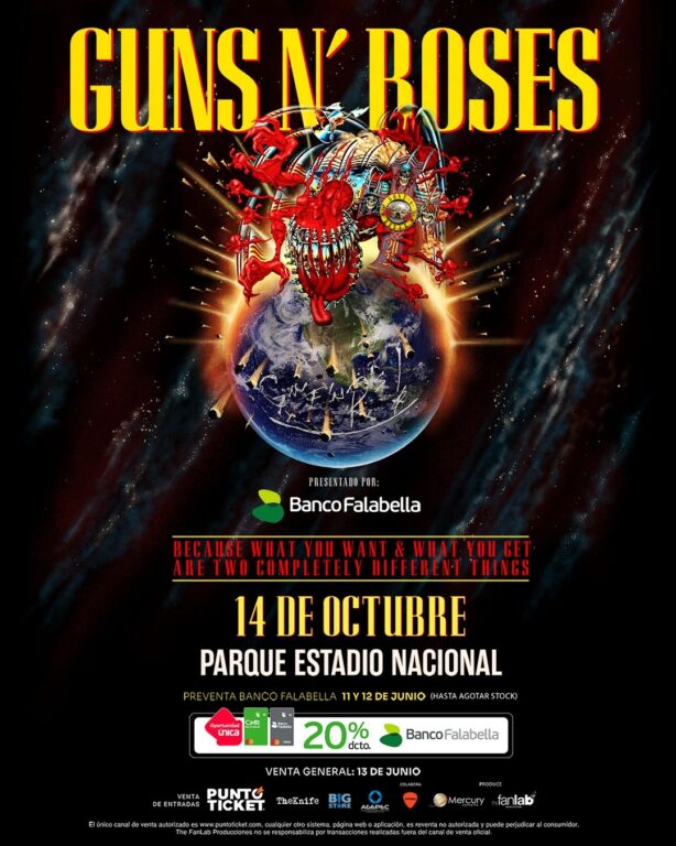Entradas para el concierto de Guns N' Roses en Chile