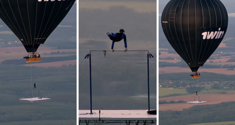 Gimnasta ruso realizó acrobacias desde globo aerostático: no contaba con medias de seguridad