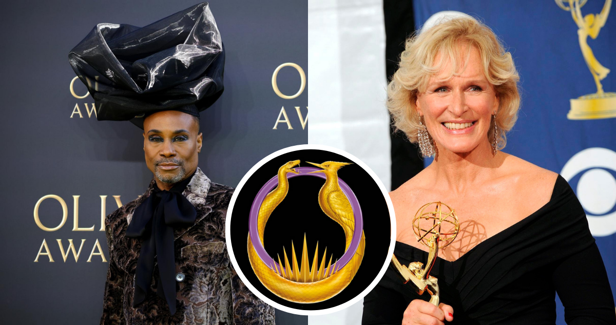 Billy Porter y Glenn Close en referencia a confirmación en Los Juegos del Hambre, amanecer en la cosecha