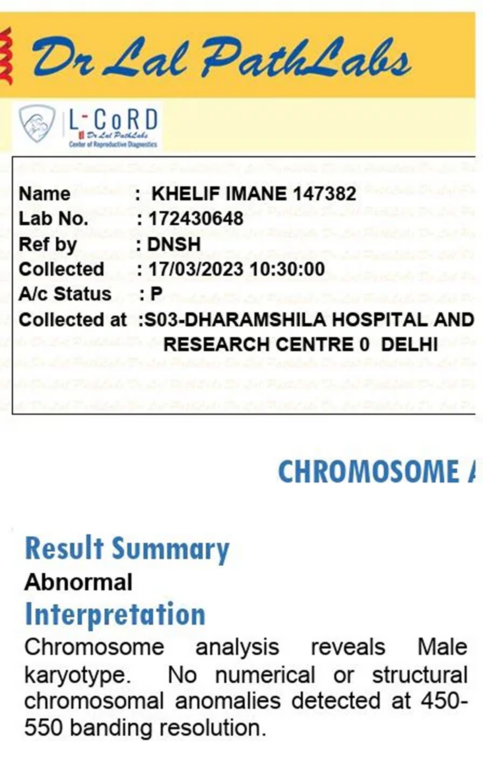 Revelan exámen médico cromosómico a Imane Khelif
