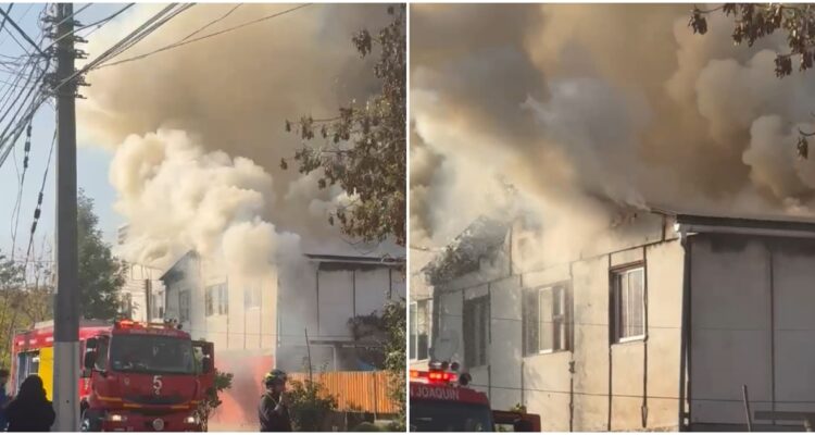 Incendio en San Joaquín deja cuatro casas destruidas, un bombero fracturado y un vecino detenido