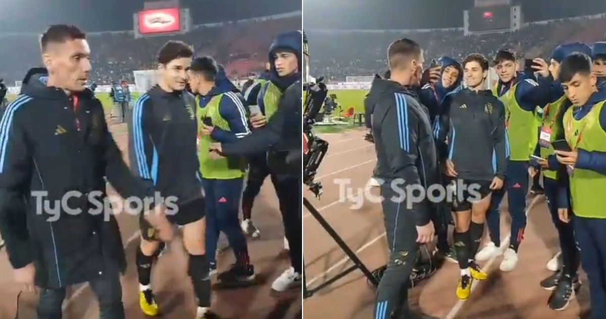 Los pasapelotas de La Roja-Argentina se ‘pelearon’ por una selfie con Julián Álvarez