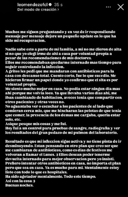 Salud de Leo Méndez Jr. no mejora: pidió a sus doctores seguir tratamiento en casa