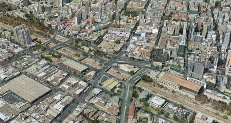 Mercado y Estación Mapocho, ciudad de Santiago, Google Earth