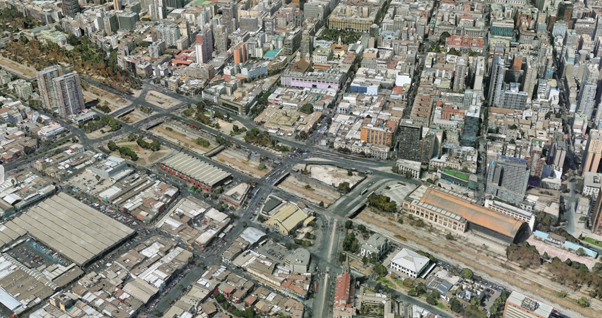 Mercado y Estación Mapocho, ciudad de Santiago, Google Earth