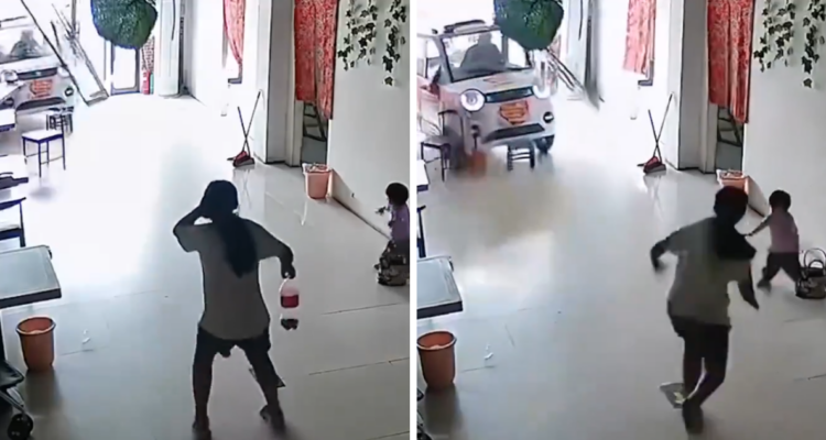 Niña salva a su hermana de que un vehículo eléctrico la atropellara en China