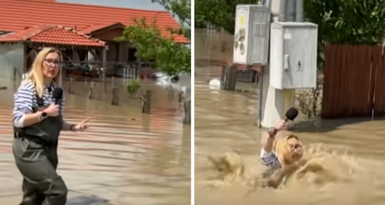 Periodista se hunde en medio de despacho por desastrosas inundaciones en Rumania