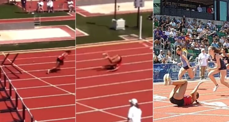 Atleta logra destacado triunfo con volteretas sobre la meta tras tropezarse con una valla: es gimnasta de formación