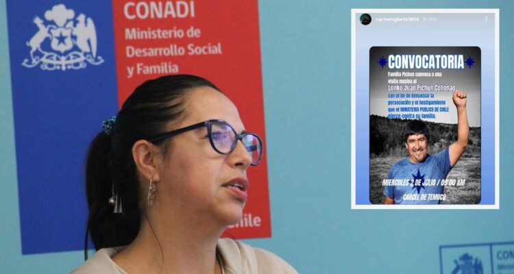 Subdirectora (s) Conadi Sur comparte convocatoria de manifestación por arresto de lonco Juan Pichún