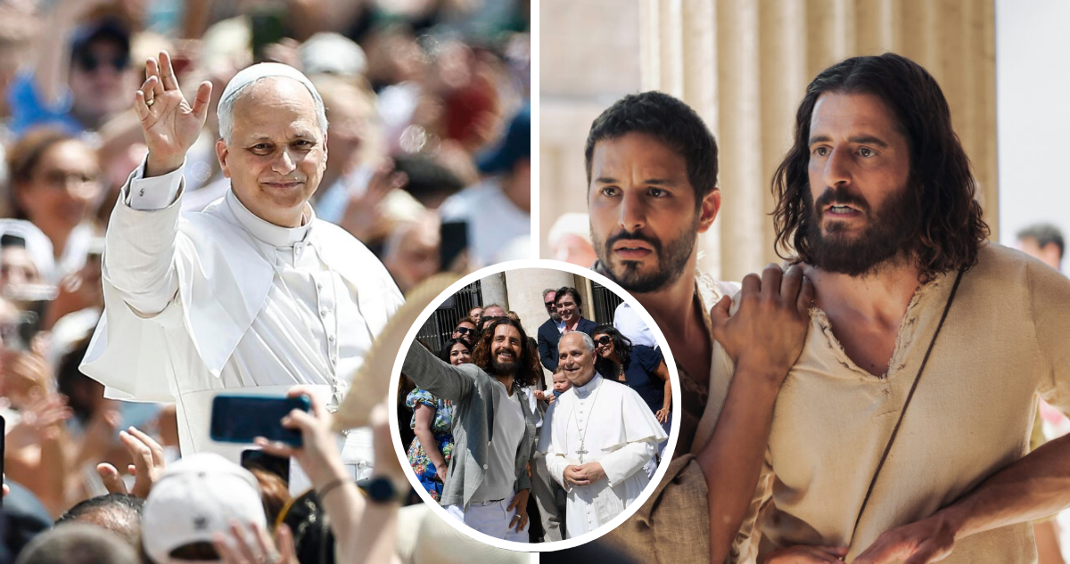 Papa León XIV junto al actor Jonathan Roumie, interprete de Jesús en ‘The Chosen’