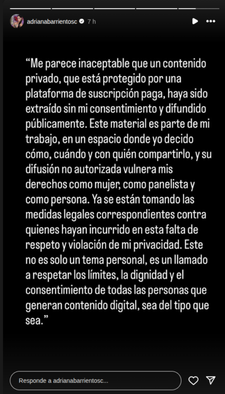 Adriana Barrientos reacciona tras publicación de video íntimo por parte de Emeterio Ureta en Instagram