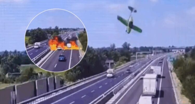 VIDEO | Avioneta se estrella en plena autopista de Italia y sus ocupantes mueren calcinados