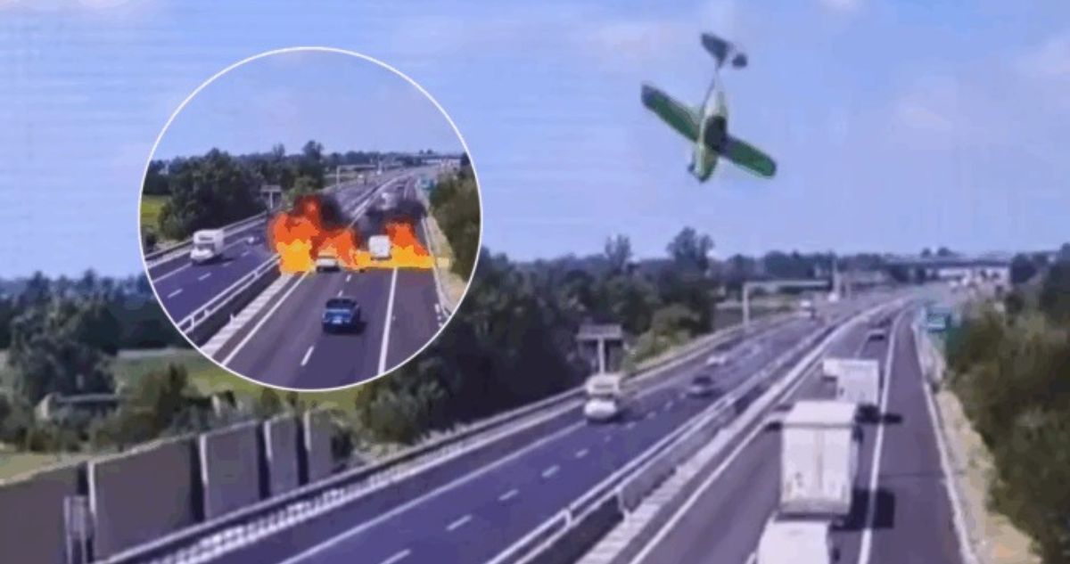 VIDEO | Avioneta se estrella en plena autopista de Italia y sus ocupantes mueren calcinados