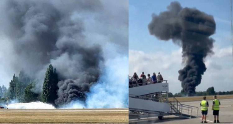Avioneta se estrella tras despegar en aeropuerto de Londres, provocando explosión y gran nube de humo