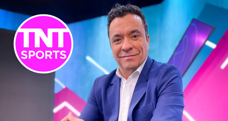 Claudio Palma en programa de TV, y logo de TNT Sports, en referencia a renuncia del canal