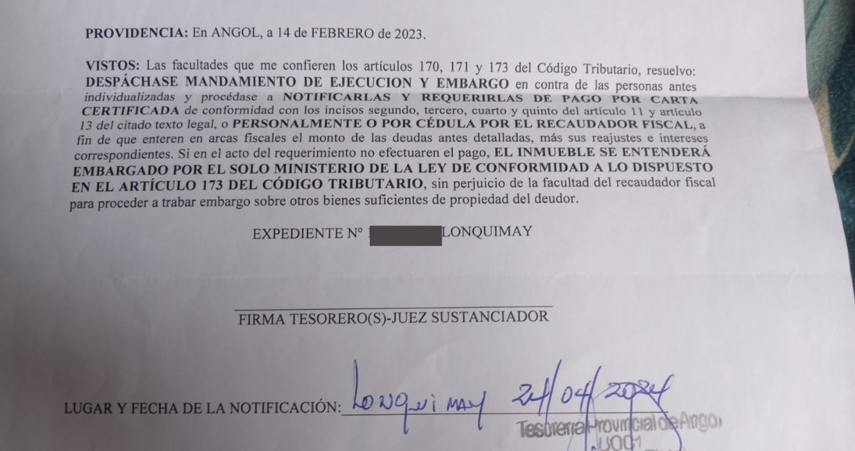 Hombre denuncia orden de embargo por no pago de contribuciones: por error aparece como dueño de fundo