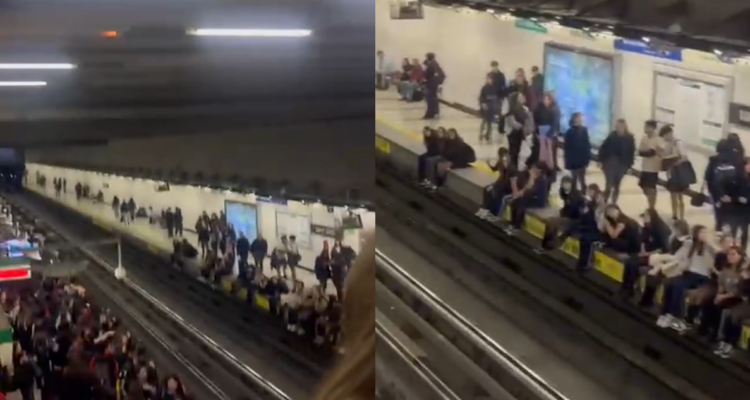 Manifestación en el Metro: escolares se sientan al borde del andén en estación Santa Isabel