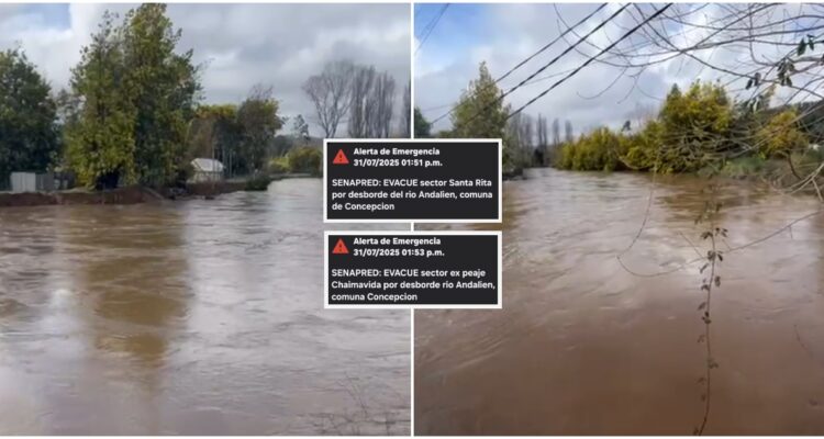 Evacuación por desborde de río Andalién en Concepción