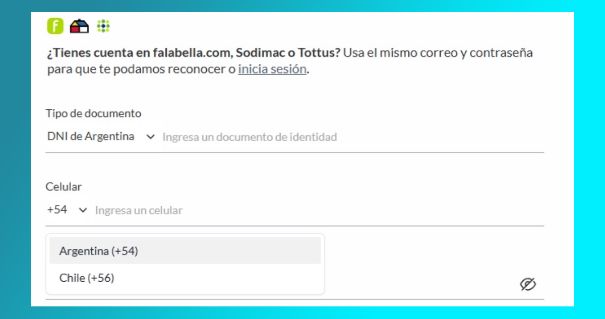 Captura de pantalla de la web de Falabella en Argentina