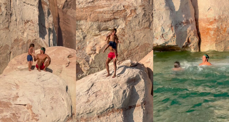Influencer causó revuelo tras lanzar a su hijo de 7 años por un acantilado