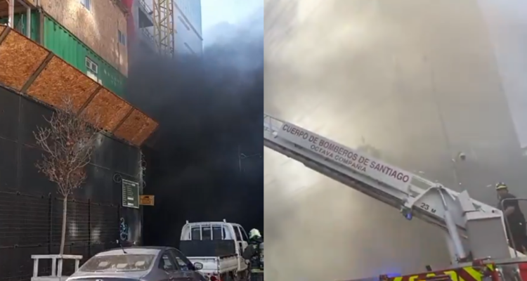 Gran incendio afecta a subterráneo de edificio de 13 pisos en Santiago