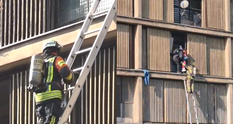 Videos muestran el arriesgado rescate de atrapados en el incendio en el centro de Santiago