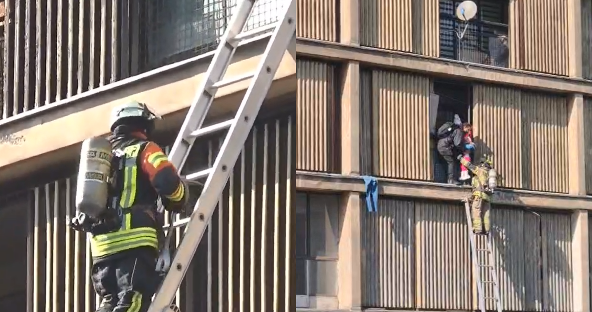 Videos muestran el arriesgado rescate de atrapados en el incendio en el centro de Santiago