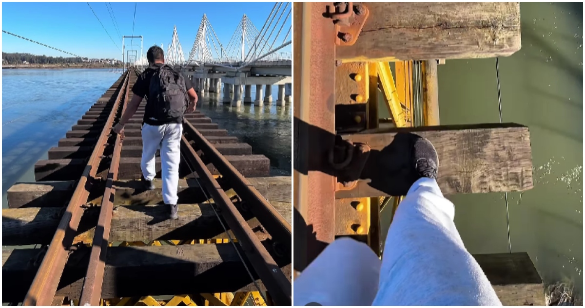 Jóvenes se graban caminando por antiguo puente ferroviario de Concepción