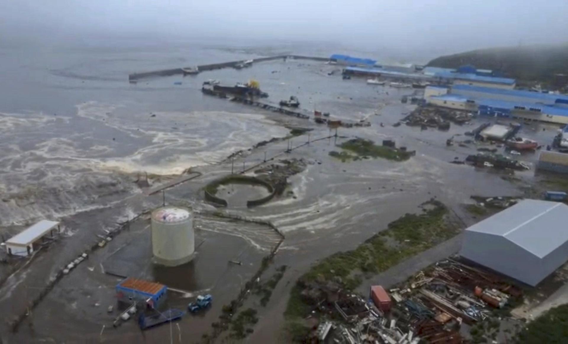 zona inundada en Severo-Kurilsk, región de Sajalín, Rusia