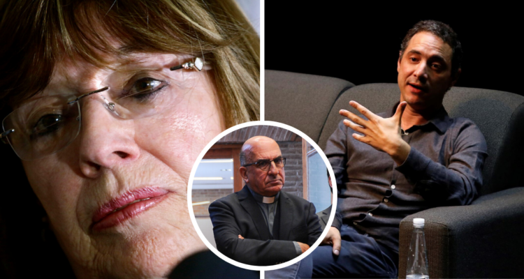 María Teresa Johns, madre de Jorge Matute; Juan de Dios Larraín, de Productora Fábula; y en miniatura el Cardenal Fernando Chomalí, el único testigo de la conversación