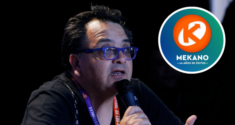 Álex Hernández en conferencia de prensa y logo de Mekano en miniatura en referencia a denuncia por abuso sexual