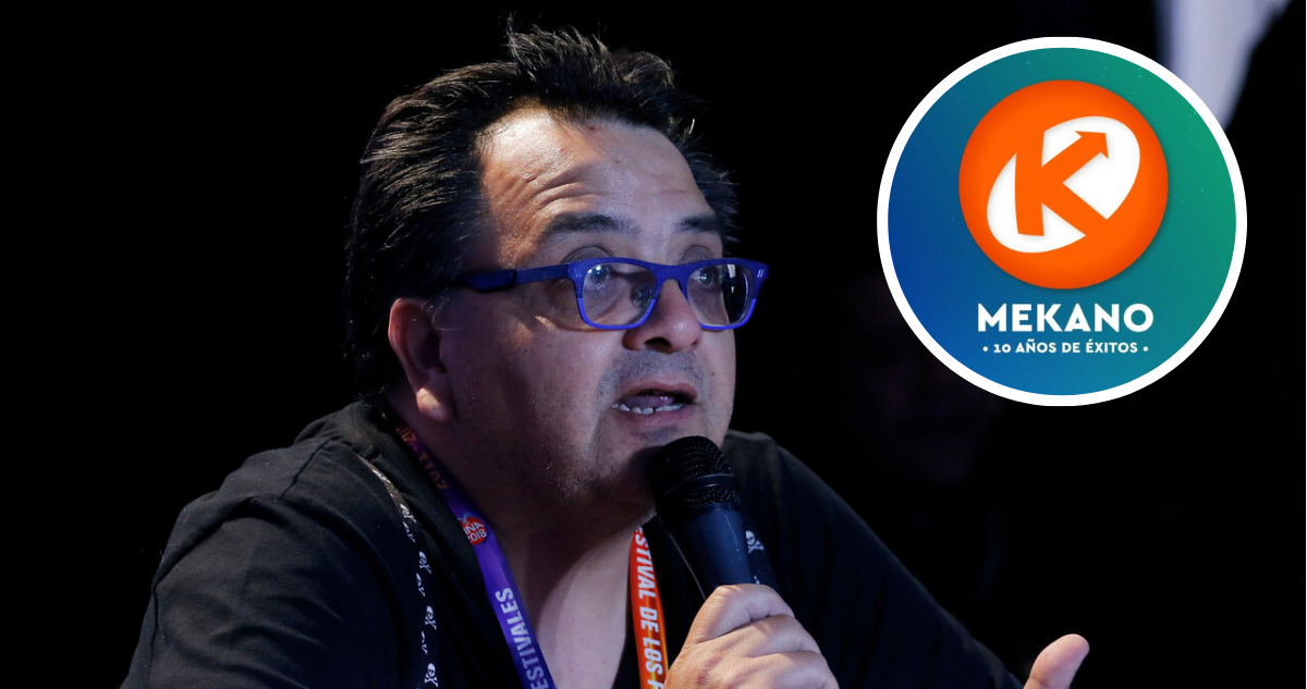 Álex Hernández en conferencia de prensa y logo de Mekano en miniatura en referencia a denuncia por abuso sexual