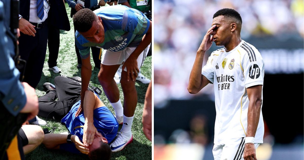 Kylian Mbappé tumbó a camarógrafo de un pelotazo.