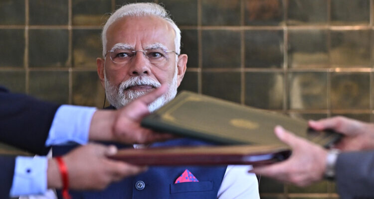 Narendra Modi en una ceremonia en el Palacio de Alvorada en Brasilia