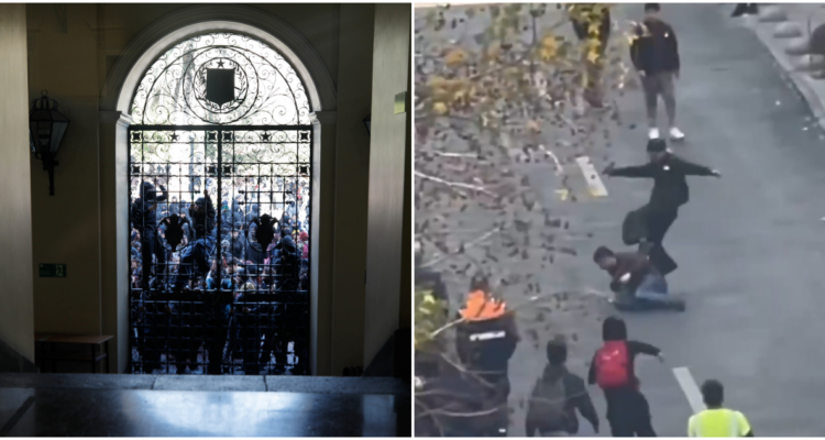 Marcha estudiantil termina con destrozos en municipio de Santiago y con agresiones a transeúntes