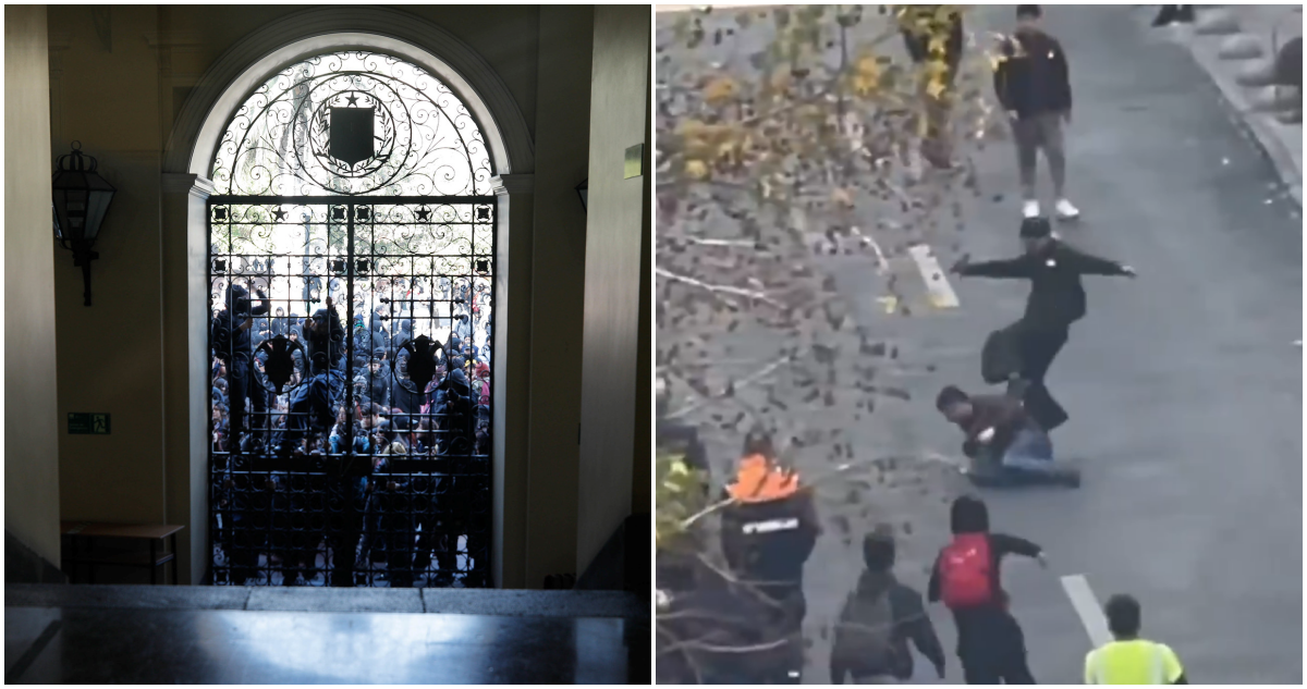 Marcha estudiantil termina con destrozos en municipio de Santiago y con agresiones a transeúntes