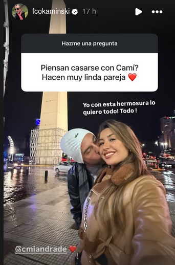 Instagram Storie de Francisco Kaminski junto a Camila Andrade