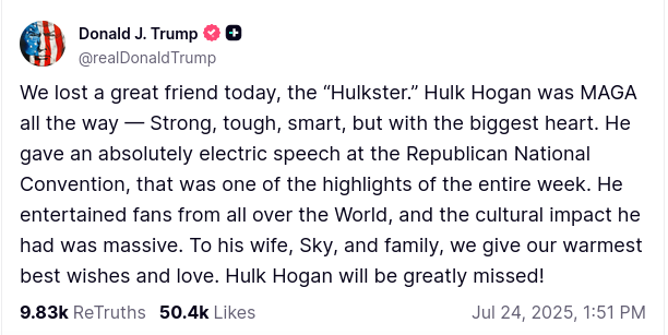 Captura de publicación de Donald Trump en Truth Social