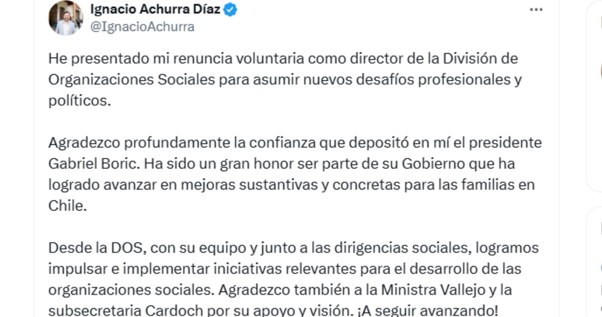 Ignacio Achurra deja el Gobierno: renuncia como director de la División de Organizaciones Sociales