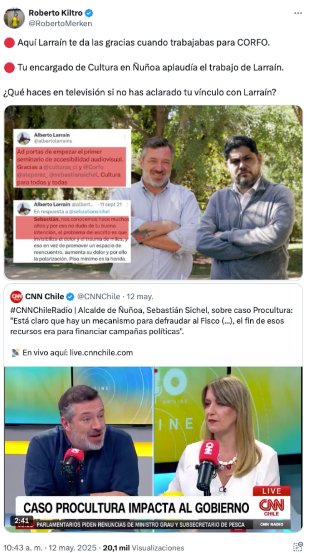 Sichel se querella contra tuitero por injurias y pide a Contraloría aclarar si es funcionario público