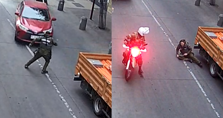 Video muestra violento atropello a carabinero en huida de sujetos con auto robado en Santiago