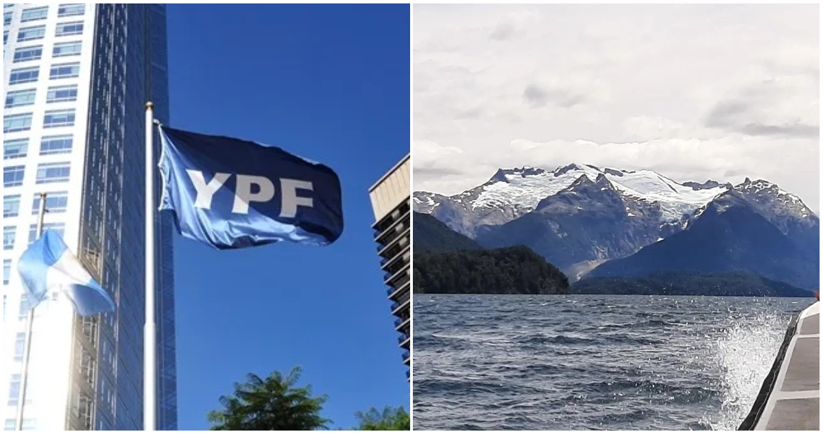Oficina de YPF en Buenos Aires y vista del Glaciar Torrecillas en Chubut