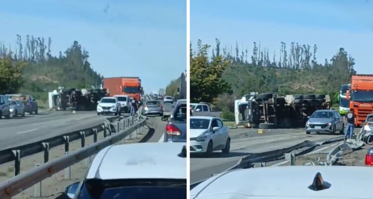 Dos lesionados deja volcamiento de camión en Ruta 68 de Valparaíso: chocó con otro vehículo