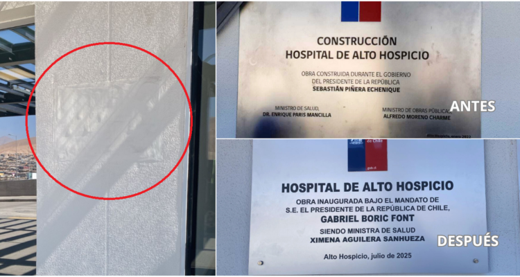 Verifican que actual administración retiró placa de Piñera y la reemplazó por una de Boric en hospital
