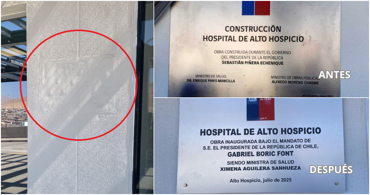 Verifican que actual administración retiró placa de Piñera y la reemplazó por una de Boric en hospital