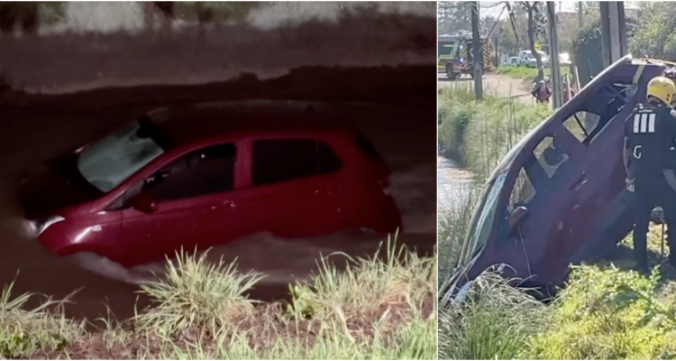 Conductora ebria cae al canal San Carlos en La Florida: rescate del auto se prolongó por horas