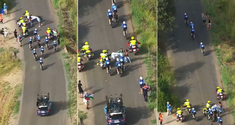 Israel fue boicoteado en La vuelta a España: manifestantes ingresan a ruta y bloquean paso del equipo