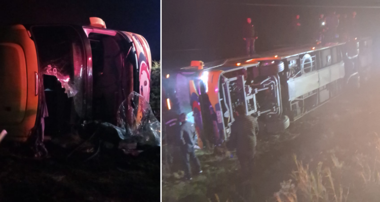 Bus con pasajeros vuelca en la Ruta 5, a la altura de Saltos del Laja